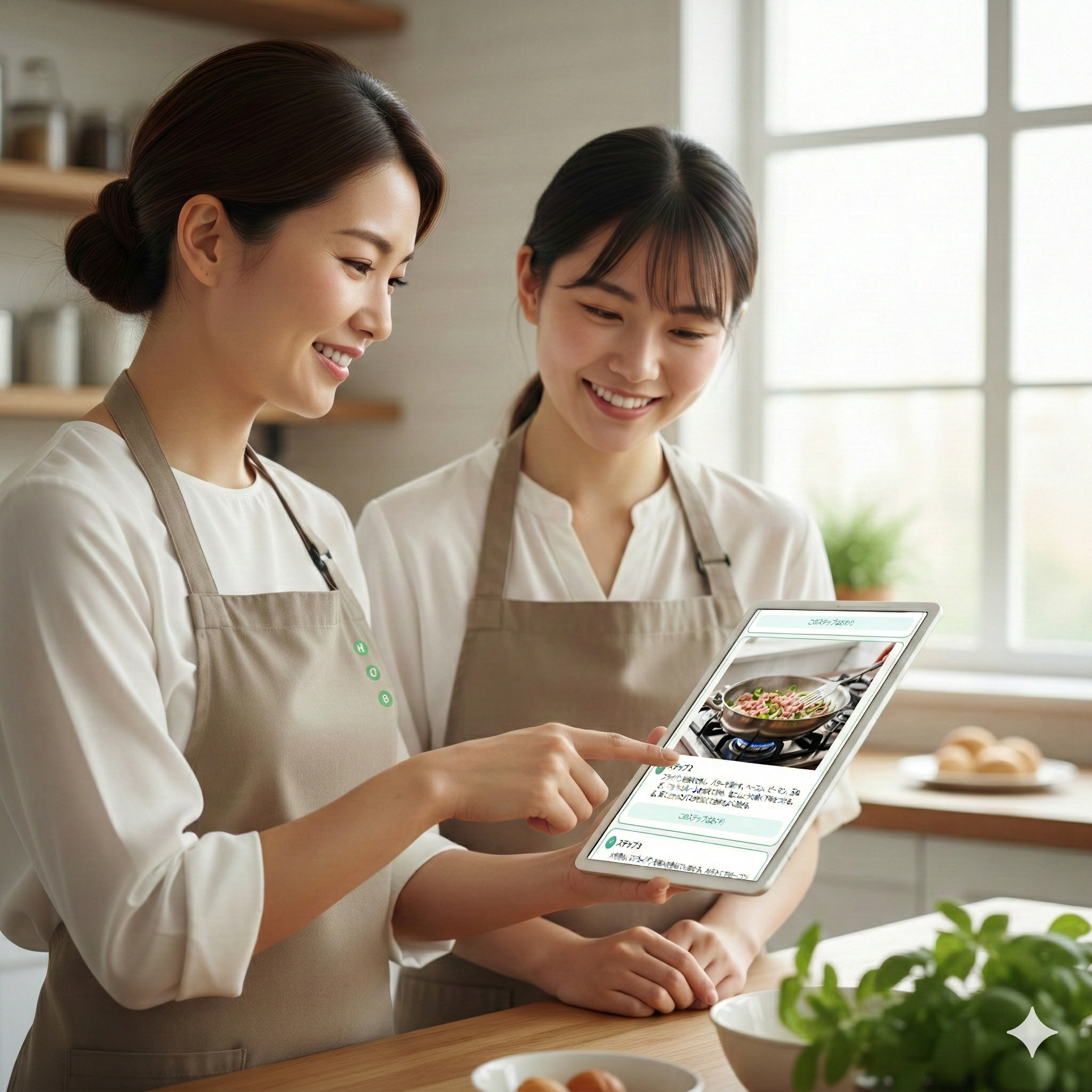 タブレットでレシピを見る様子